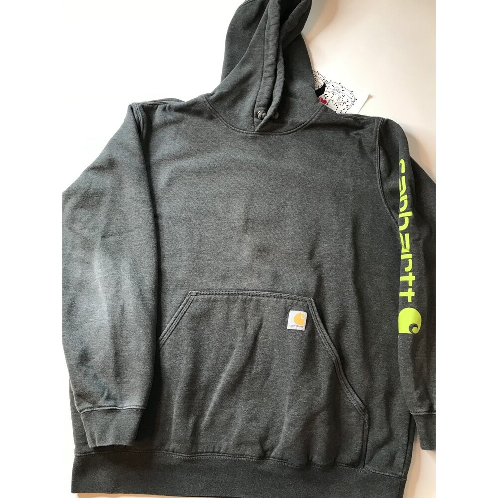 Carhartt Hoodie Mens LG Gray Loose Fit Graphic Sleeve Sweatshirt